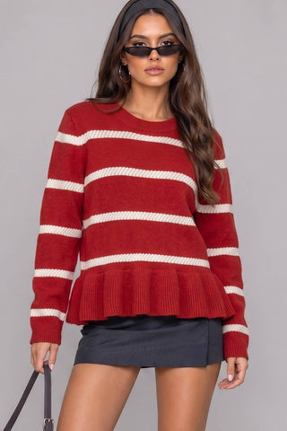 VERY J - 12W3687N-Stripe Peplum Knit Sweater
