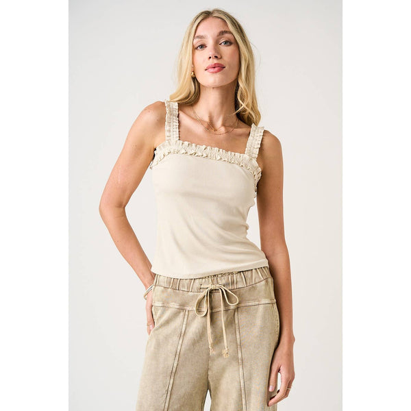 mittoshop - RUFFLE TRIM RIBBED TANK TOP