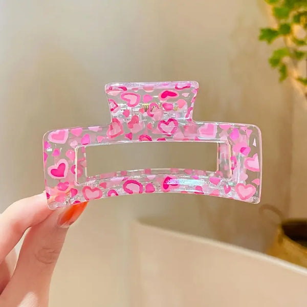 Valentine's Day Heart Printed Rectangle Hair Claw Clips