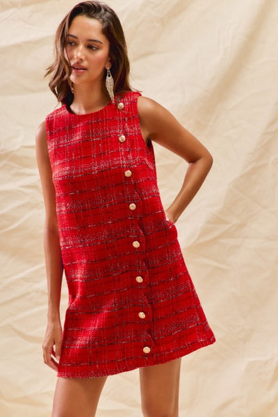 Christmas Tweed Holiday Mini Dress With Pockets