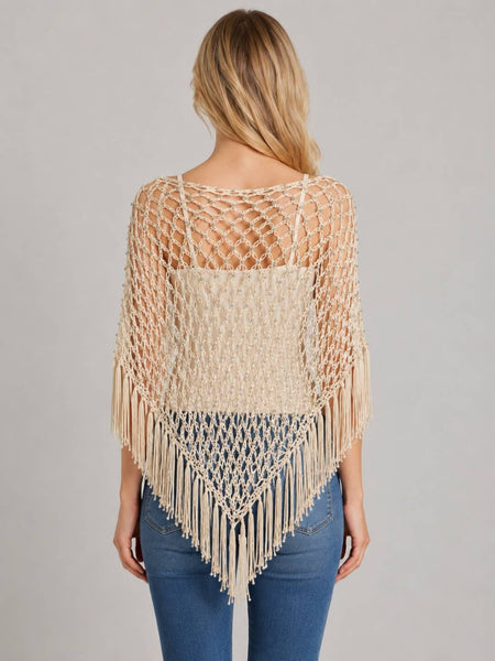 Dreamers by Debut - Open Knit Crochet Beaded Poncho- STA4404-B