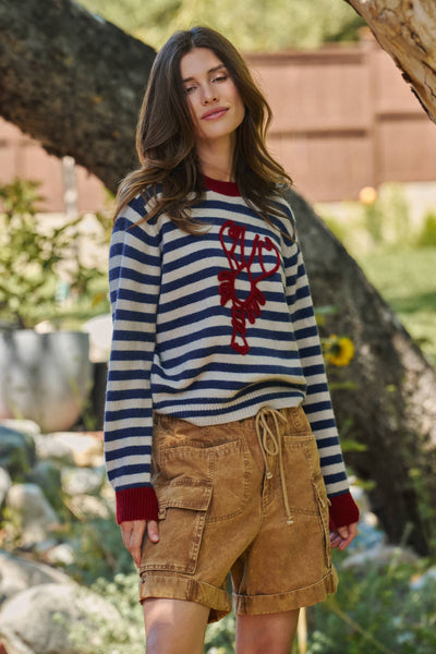 Urban Daizy - Lobster Embroidered Breton Stripe Sweater