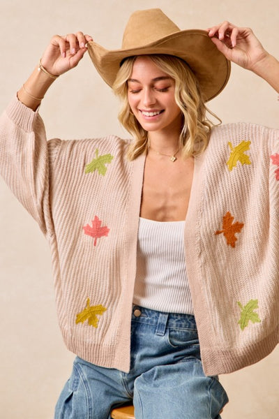 Muti Color Autumn Leaves Open Cardigan