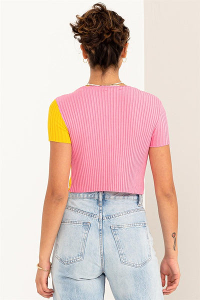 So Chill Colorblock Button Front Cropped Cardigan