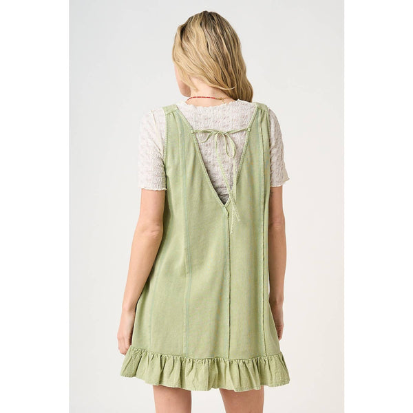 mittoshop - MINERAL WASH V BACK RUFFLE HEM MINI DRESS