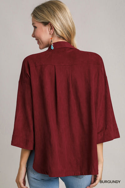 Burgundy Suede Button Up Top