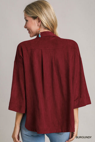 Burgundy Suede Button Up Top