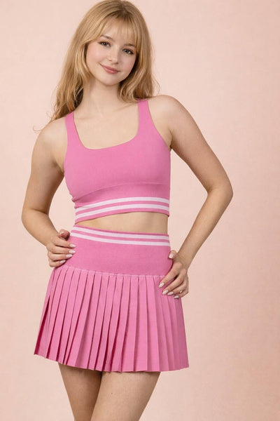 VERY J - NT12571SET-Striped Band Detail Activewear Top & Skirt Set
