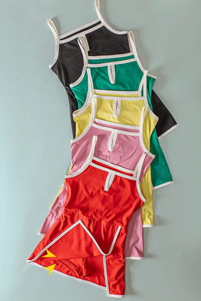 VERY J - ND32134-Front Slit Activewear Mini Dress W/ Inside Shorts
