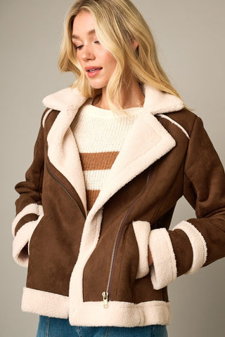 Faux Fur Shearling Suede Moto Jacket