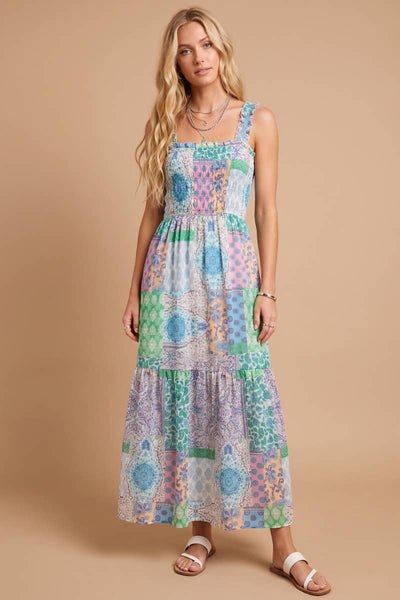 J.NNA - Smocked Top Patch-Work Maxi Dress