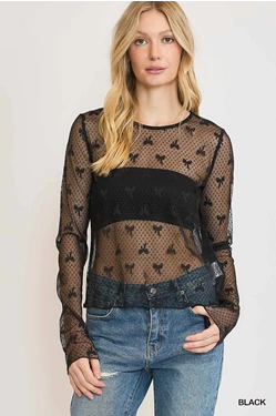 Ribbon Patterned Lace Top