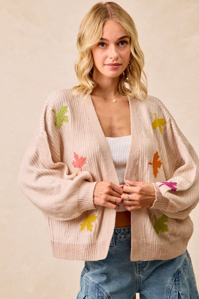Muti Color Autumn Leaves Open Cardigan