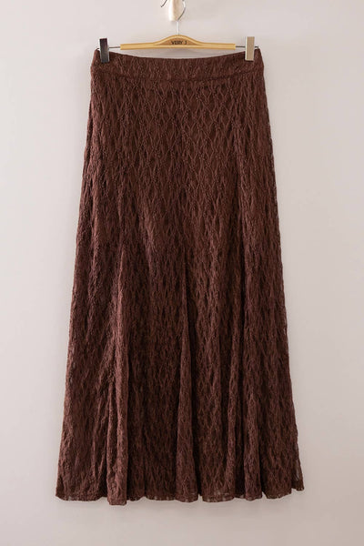 VERY J - NS50234-Sheer Lace Crinkle Maxi Skirt with Elastic Waist