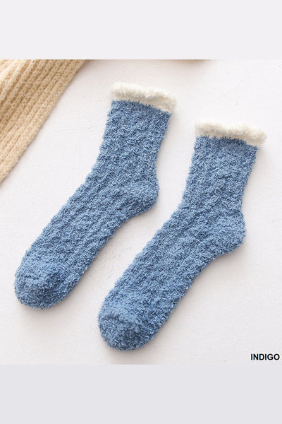 Two Tone Solid Plush Socks