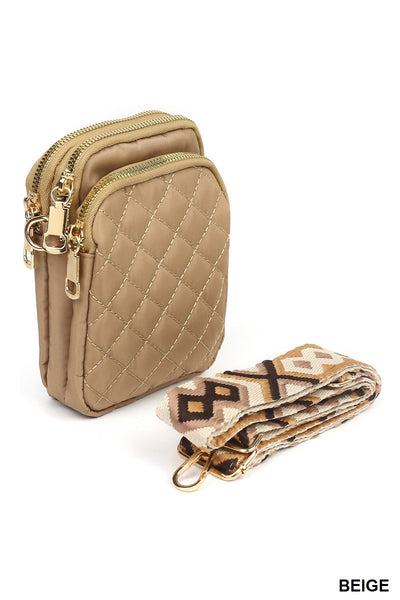 Quilted Crossbody Sling Back With Guitar Strap