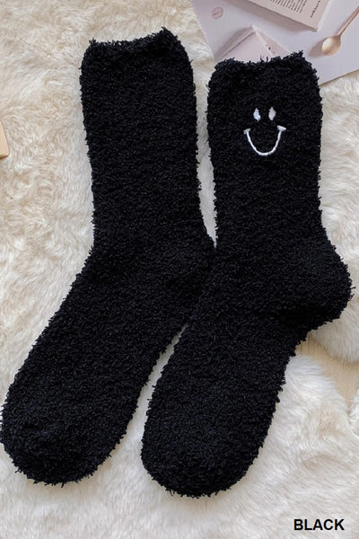 Embroidered Smiley Face Cozy Plush Socks