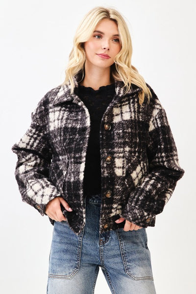 Plaid Cropped Fleece Shacket