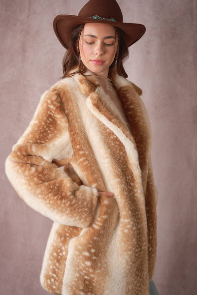 Blue B - 25046J Deer Print Faux Fur Coat