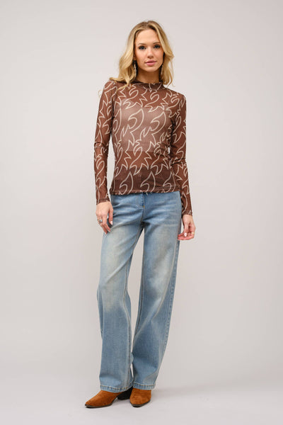 Blue B - 36349T - Boots Stitch Throughout Mesh Mock Neck Fitted Top