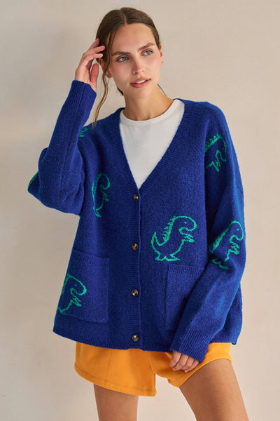 JADE BY JANE - DINOSAUR PATTERN KNIT CARDIGAN