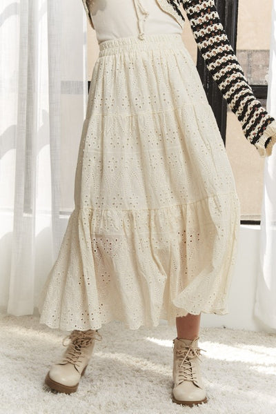 Elastic Waistband Tiered Midi Skirt