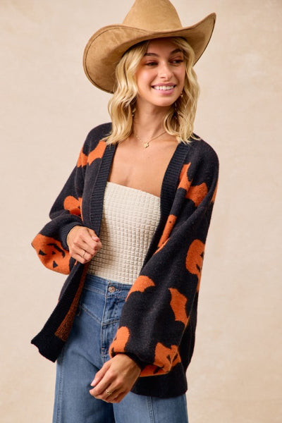 Pumpkin & Bats Open Cardigan
