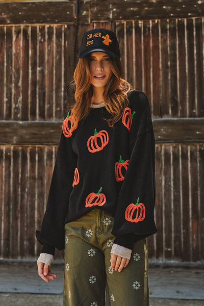 Urban Daizy - Pumpkin Patch Balloon Sleeve Sweater