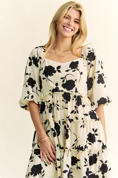 Beautiful Floral Print Square Neck Dress