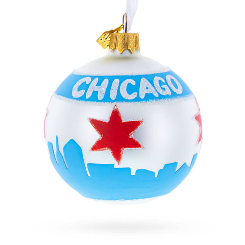 Chicago Flag Glass Ornament