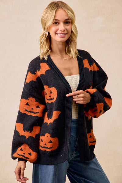 Pumpkin & Bats Open Cardigan