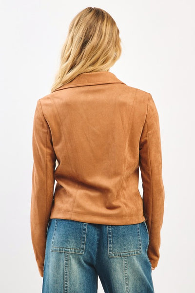 Vegan Suede Moto Biker Jacket - Camel