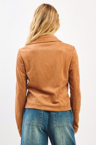 Vegan Suede Moto Biker Jacket - Camel
