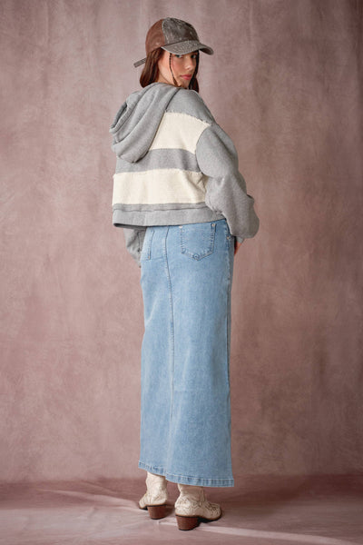 Blue B - 91999S Wave Cutout Denim Midi Skirt