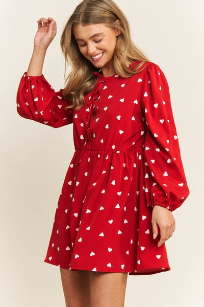 Heart Print Babydoll Bow Dress