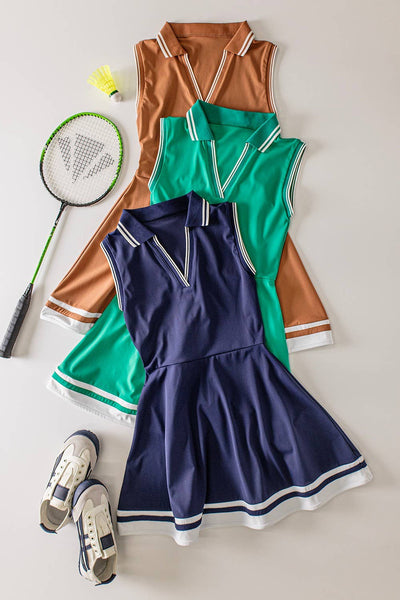VERY J - ND32089-Collared Sleeveless Activewear Tennis Dress