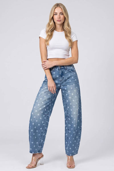 SAIGE DENIM - P8380M-HIGH RISE LOW CURVE BARREL WITH DOT PRINT