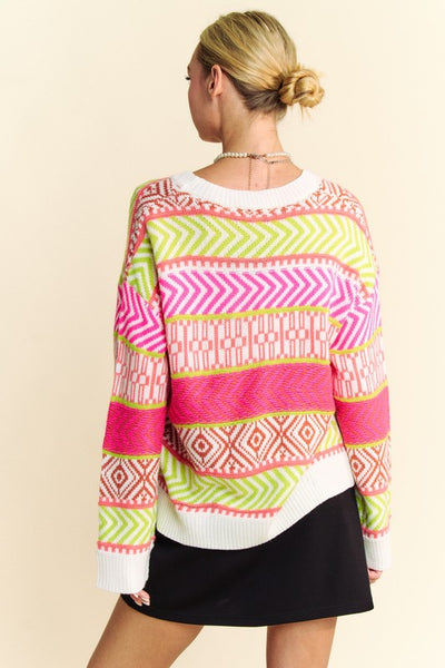 Neon Pink & Green Mixed Pattern Sweater