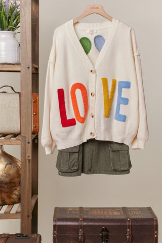 Oversized Love Lettering Heart Patchwork V Neck Cardigan