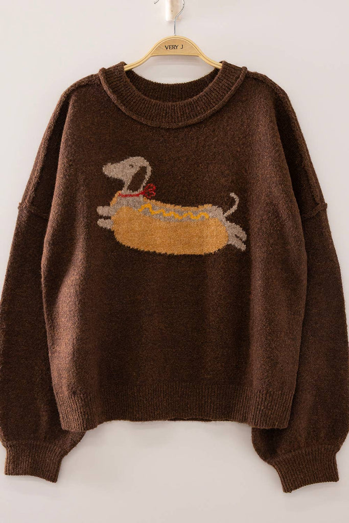 VERY J - 12W3721N-Hot Dog Dog Graphic Sweater