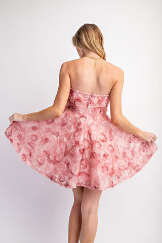 3D Floral Applique Flare Mini Dress
