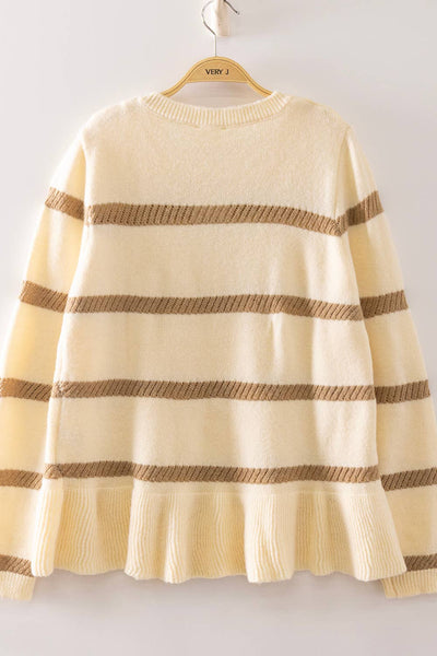 VERY J - 12W3687N-Stripe Peplum Knit Sweater