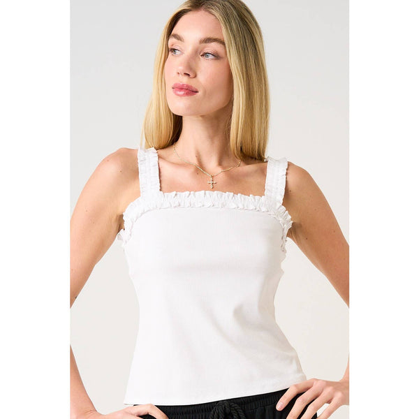 mittoshop - RUFFLE TRIM RIBBED TANK TOP