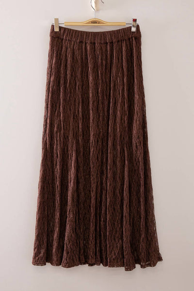 VERY J - NS50234-Sheer Lace Crinkle Maxi Skirt with Elastic Waist