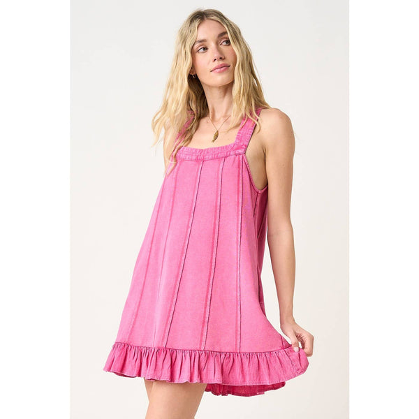 mittoshop - MINERAL WASH V BACK RUFFLE HEM MINI DRESS