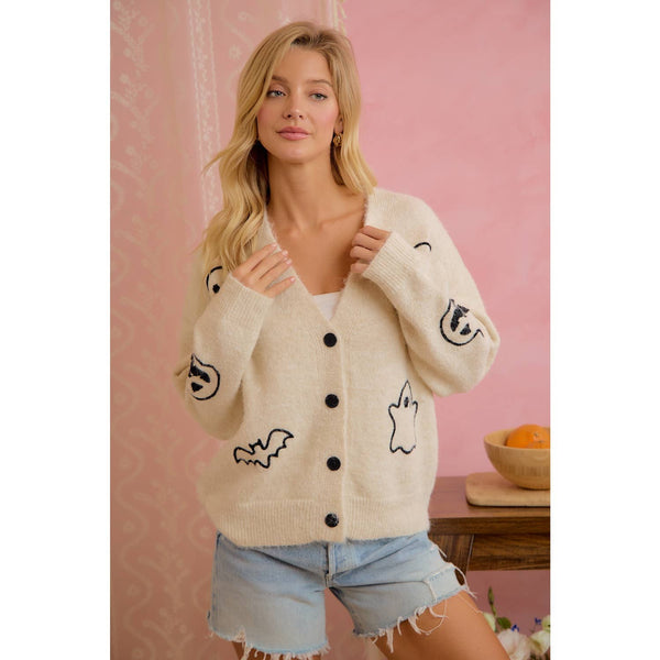 Halloween Ghost Pumpkin Bat Cardigan
