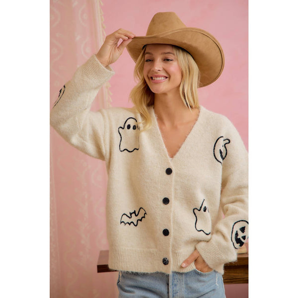 Halloween Ghost Pumpkin Bat Cardigan