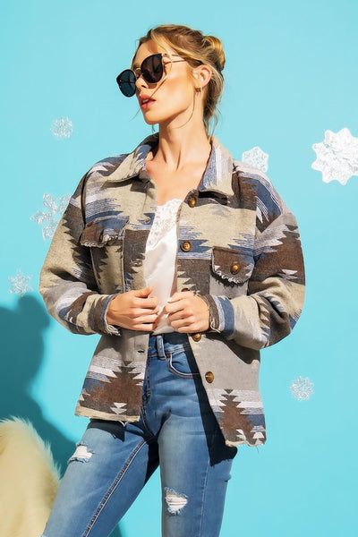 Aztec Pattern Button Down Shacket