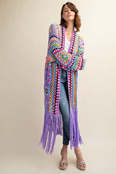 Colorful Crochet Cardigan Duster