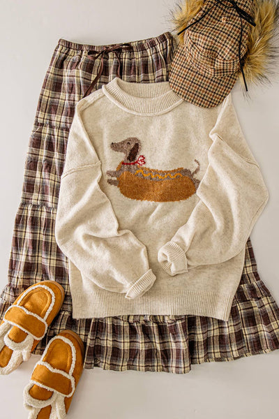 VERY J - 12W3721N-Hot Dog Dog Graphic Sweater